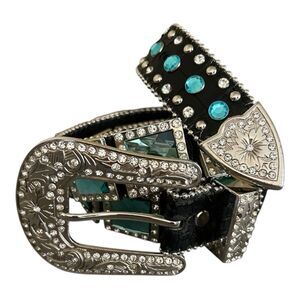 Western Cowgirl Alligator Rhinestone Concho Croco Print Leather Belt Bling